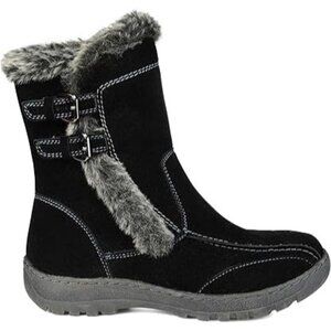Brinley & Co Women's Winter Takani Boot Faux Fur Trim Tread Sole Black Size 8 US